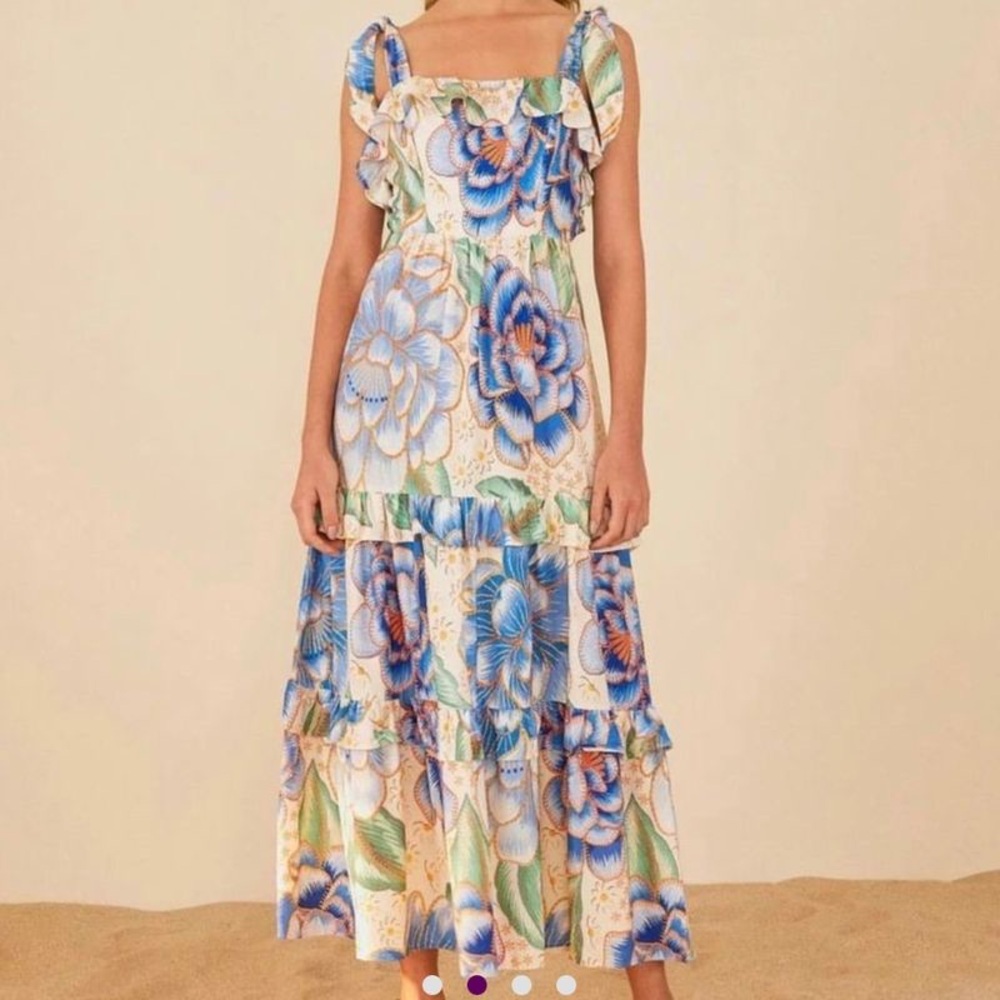 Farm Rio Linen Blend Floral Maxi Dress Size‎ Small Colorful Coastal NWT